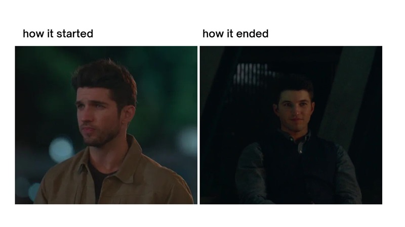 How it started/How it ended meme - Joaquin in his season four debut and Joaquin toasting the end of the Coterie in the finale