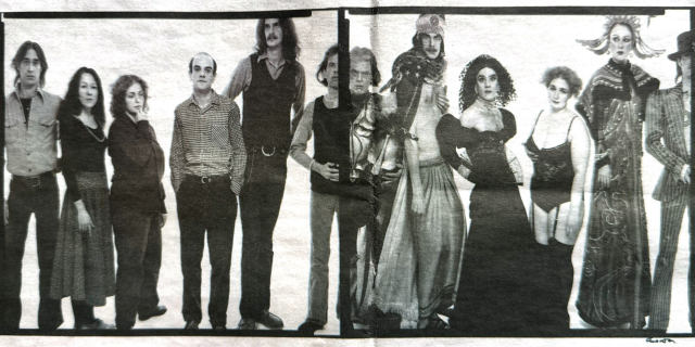 LGBTQ+ NYC Artists Archive Project: Side by side images shot by Richard Avedon of The Ridiculous Theatrical Company out of costume and in costume