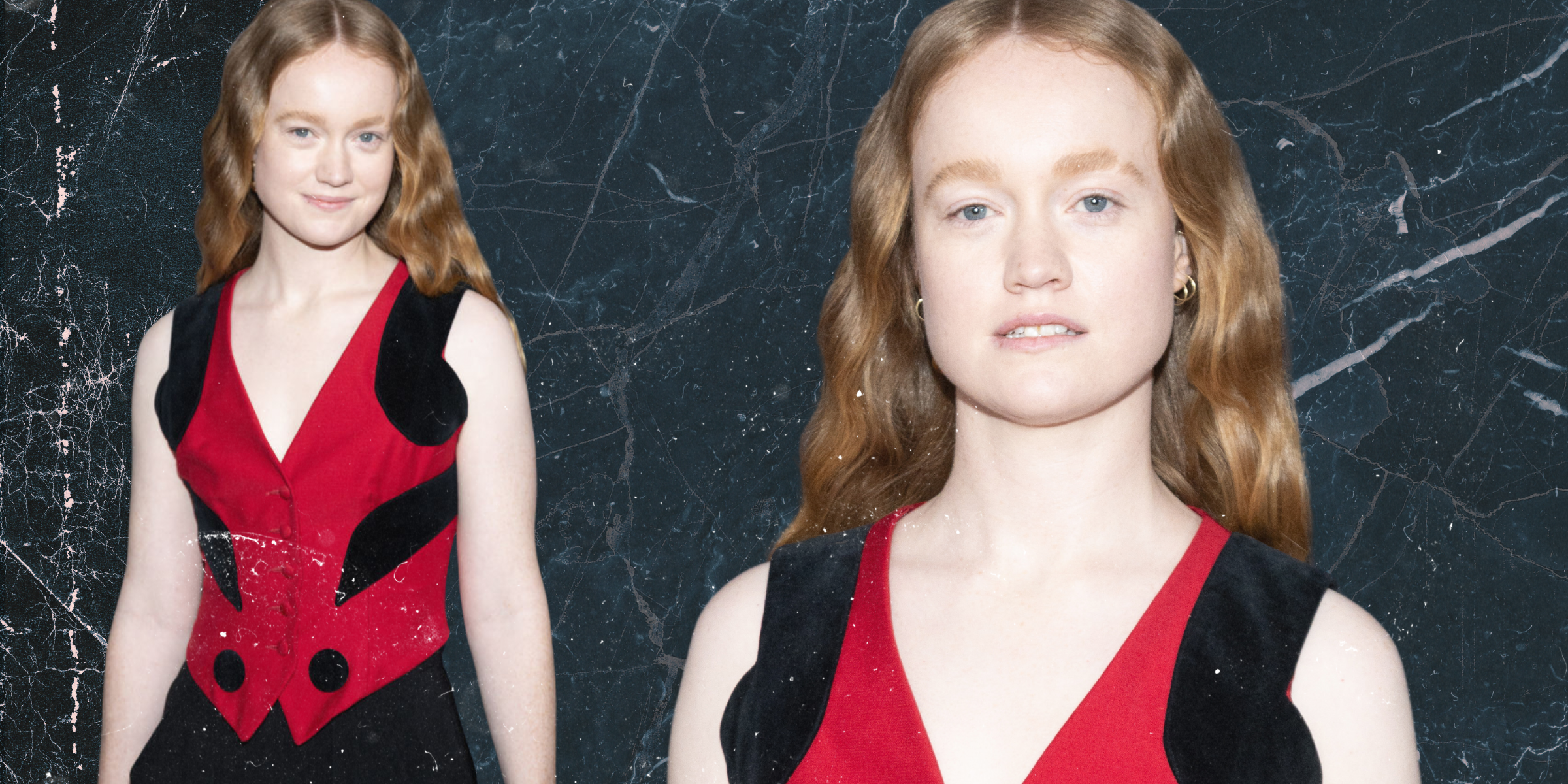 Liv Hewson in a red vest at the GLAAD Awards