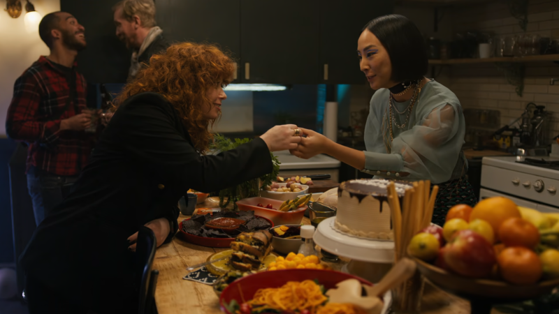 Russian Doll: Nadia takes a joint from her friend who just called her a sweet birthday baby