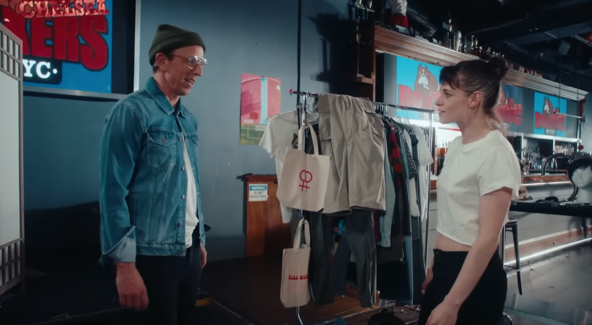 Seth Meyers dressed as a lesbian and Kristen Stewart on Late Night