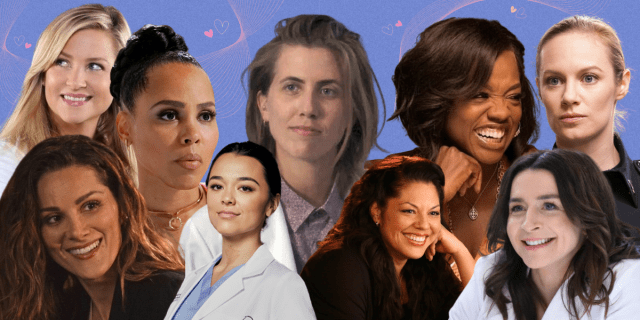 A collage of lesbian, bisexual, and queer characters from various Shondaland soap operas.