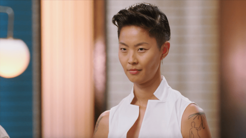 screenshot of kristen kish staring at top chef contestants