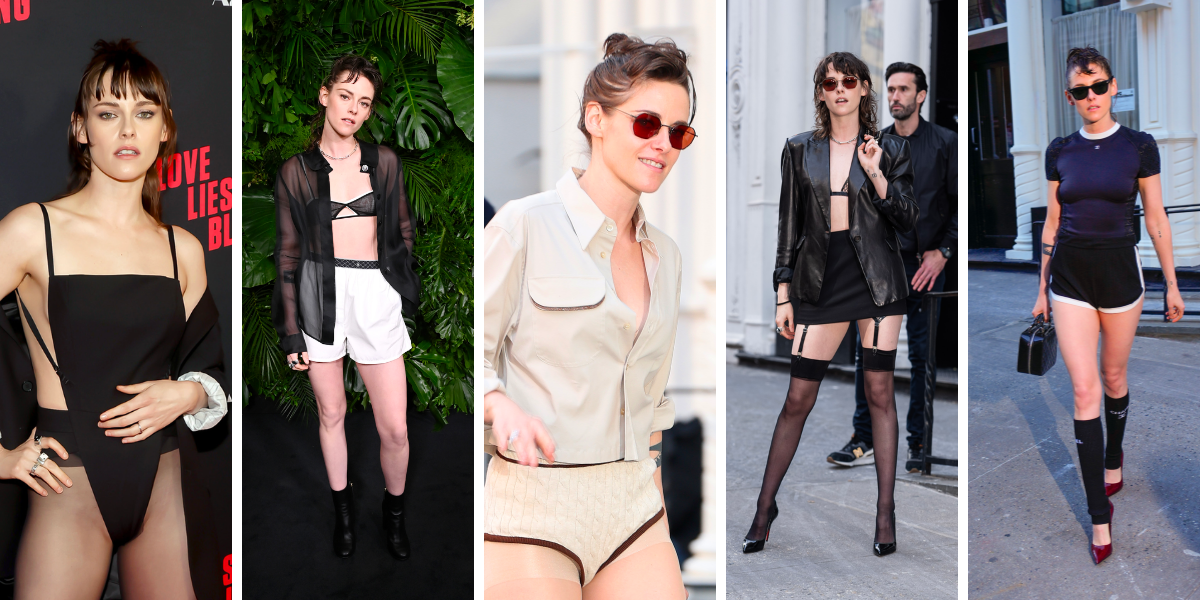 Kristen Stewart's pantsless fashion: red carpet, boxers, underwear, lingerie and a leather jacket