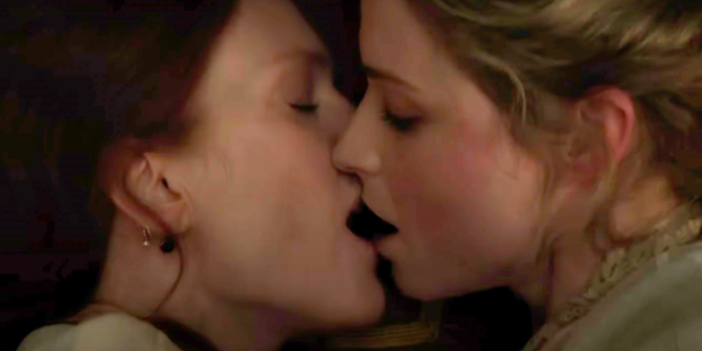 Juliane Moore kissing Niamh Algar in new "Mary and George" trailer
