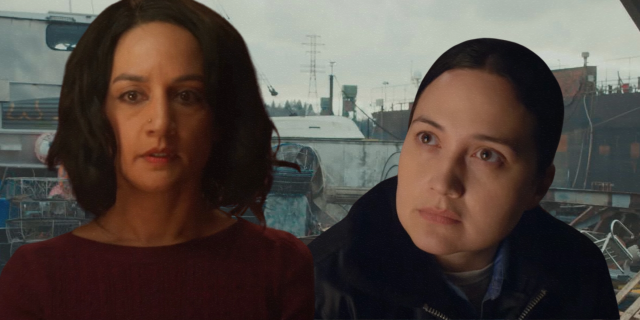 A collage of Archie Panjabi and Lily Gladstone in their new series "Under the Bridge"