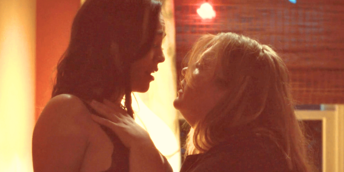 Mika Yasuda and Taryn Helm have sex in Season 20, episode 2 of Grey's Anatomy. This is a zoom in of their faces, looking at each other hotly.