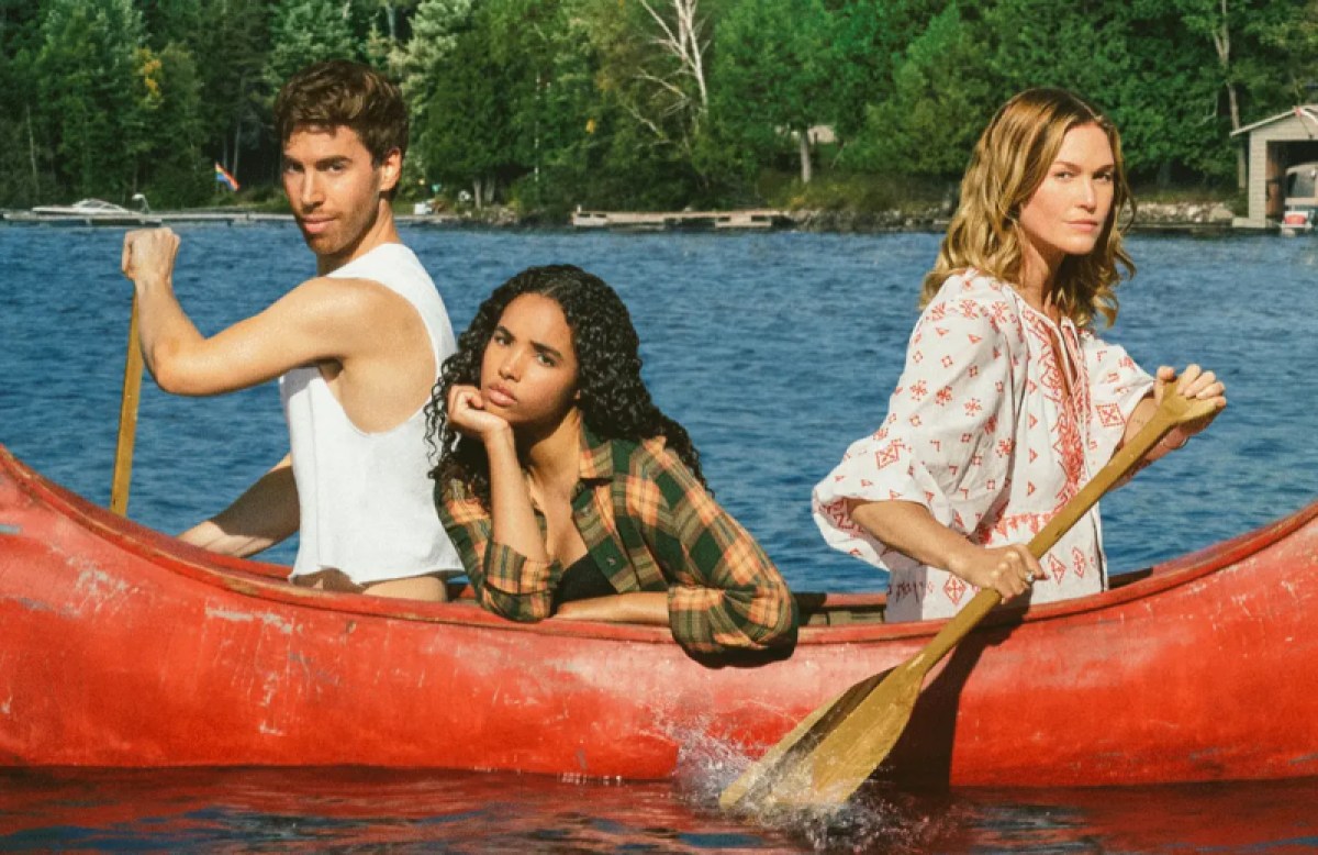 the cast of The Lake in a canoe on a lake