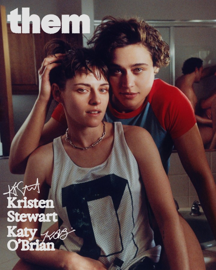 Kristen Stewawrt and Katy O'Brian on the cover of them magazine