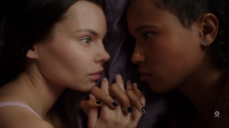 Eline Powell and Fola Evans-Akingbola as Ryn and Maddie 