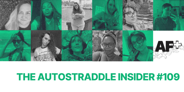 a collage of 11 autostraddle staff and writers in gray and green with text that reads The Autostraddle Insider #109
