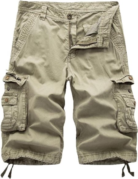 bunched khaki cargo shorts