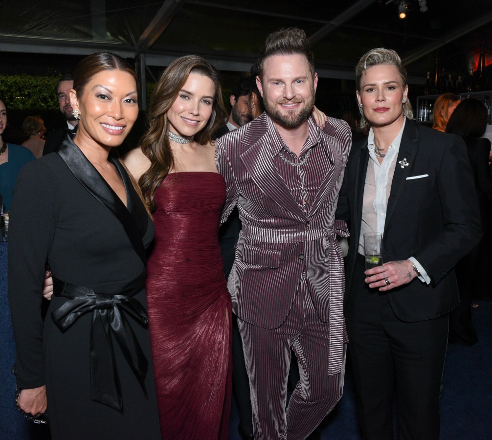 WEST HOLLYWOOD, CALIFORNIA - MARCH 10: Stephanie Nguyen, Sophia Bush, Bobby Berk and Ashlyn Harris attend Elton John AIDS foundation annual viewing party with Tequila Don Julio at West Hollywood Park on March 10, 2024 in West Hollywood, California. (Photo by Vivien Killilea/Getty Images for Tequila Don Julio)