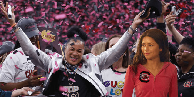 Zendaya photoshopped into an image of Dawn Staley and the Gamecocks celebrating their national championship