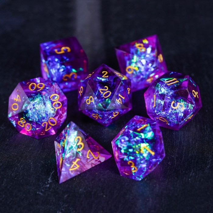 purple glitter dice