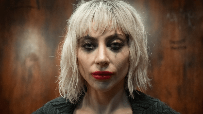 Lady Gaga as Harley Quinn with makeup running down her face