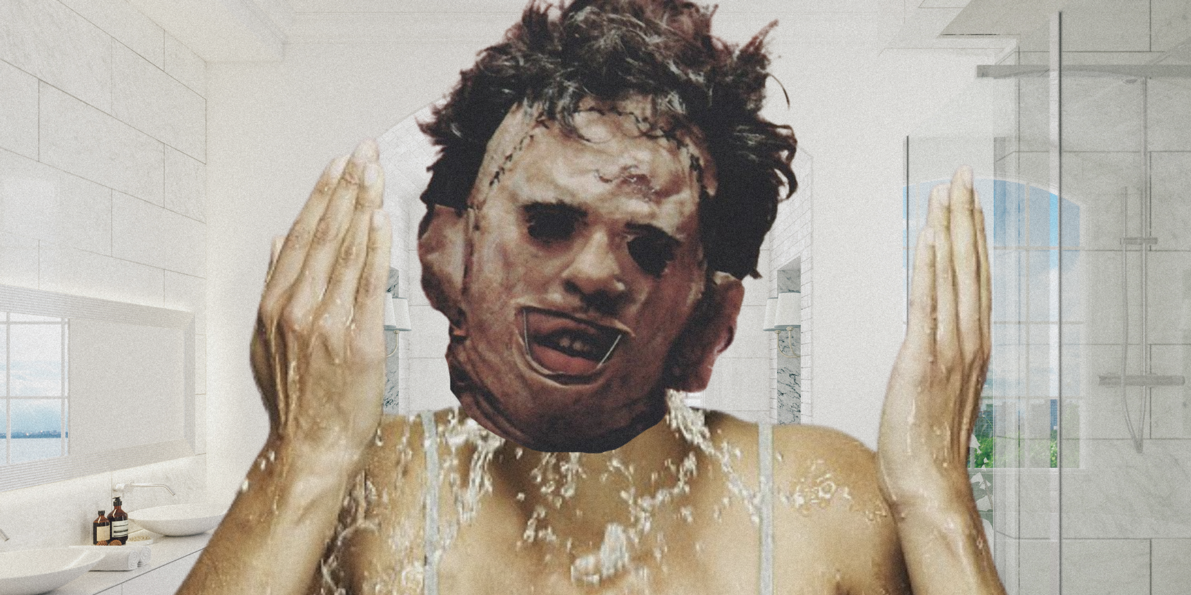 Leatherface splashing water on his "face"