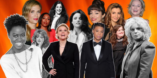 A collage of various SNL women players over the decades.
