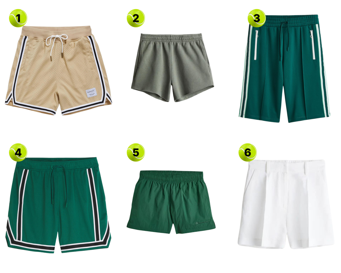 1. Khaki Mesh Short ($55, sizes S-XL)2. Khaki Green Sweatshorts ($10, sizes XXS-4XL) 3. Striped Track Shorts ($35, sizes XS-XXXL) 4. Striped Mesh Shorts ($40, sizes XXS-XXL) 5. Champion Jogging Short ($50, sizes XS-XXXL) 6. Linen Shorts ($25, sizes 0-20)