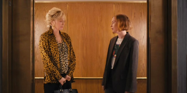 Deborah and Ava in an elevator in the Hacks season three premiere