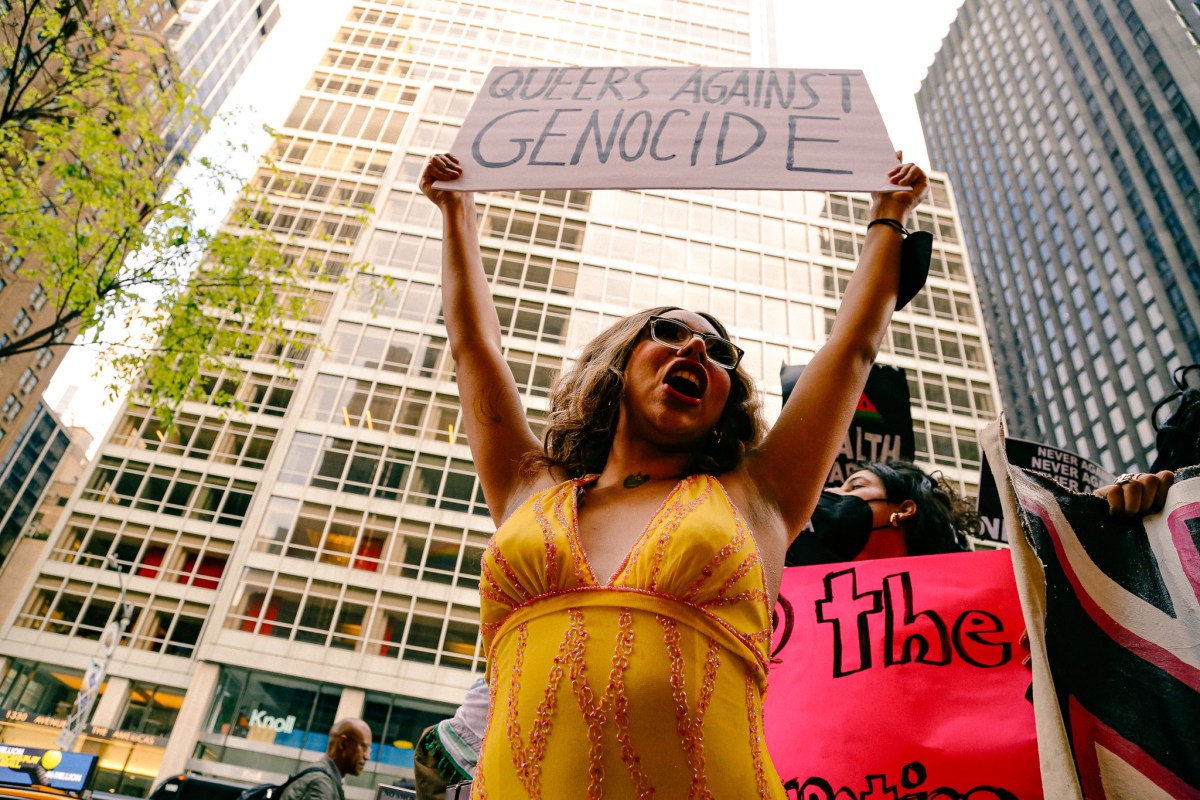 Chiquitita at the ACT UP NY protest outside the GLAAD Media Awards on May 11. Photo by Alexa Wilkinson.