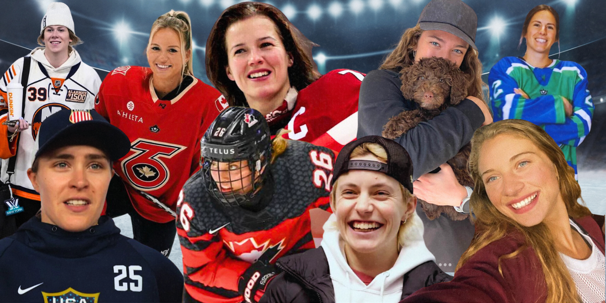 Gay PWHL: a collage of some of the queer players from the PWHL