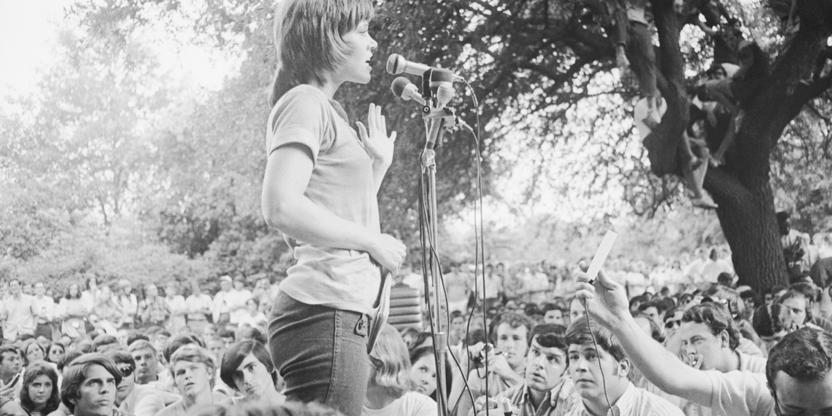 Student protest feature image of Jane Fonda at the University of South Carolina Rally following the U.S. invasion of Cambodia