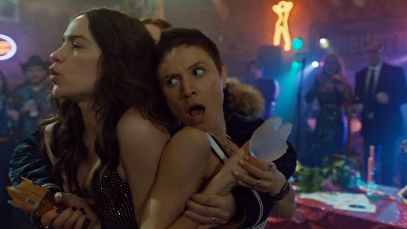 wynonna earp vengeance: nicole drags a drunk wynonna and waverly out of the bar
