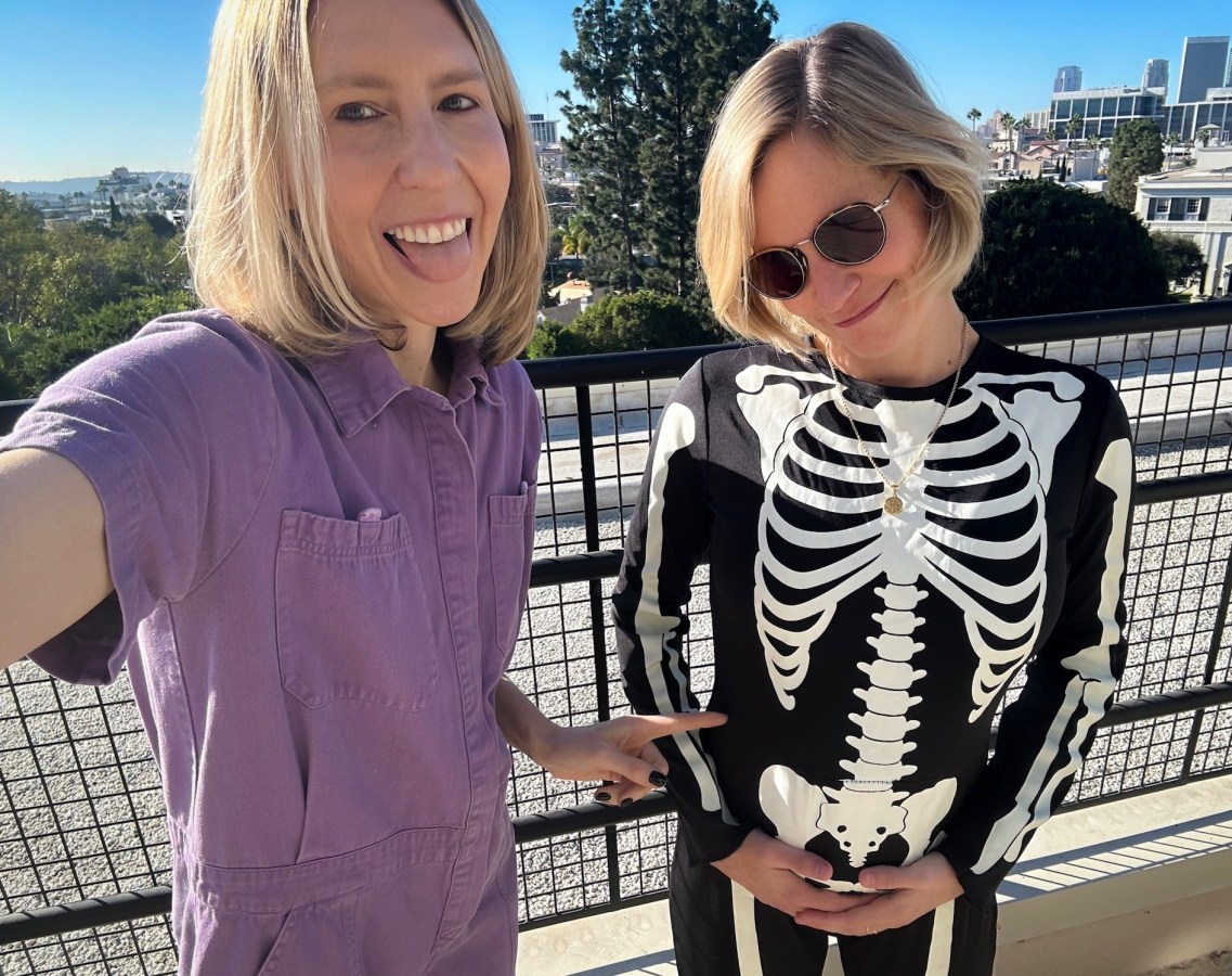 me pointing at gretchen's stomach