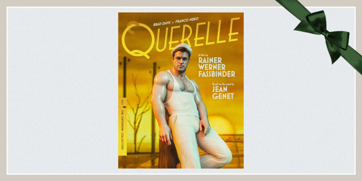 The Blu-Ray cover of Querelle with a green ribbon in the corner.
