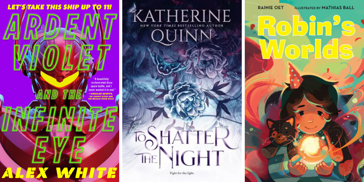 Ardent Violet and the Infinite Eye by Alex White (Sci-Fi)
To Shatter the Night by Katherine Quinn (Fantasy)
Robin’s Worlds by Rainie Oet and Mathias Ball (Childrens)