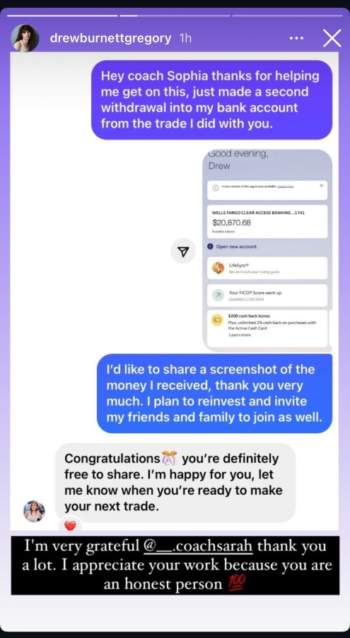 A screenshot of a story that's a screenshot of DMs of someone sending a screenshot of a bank statement thanking the person