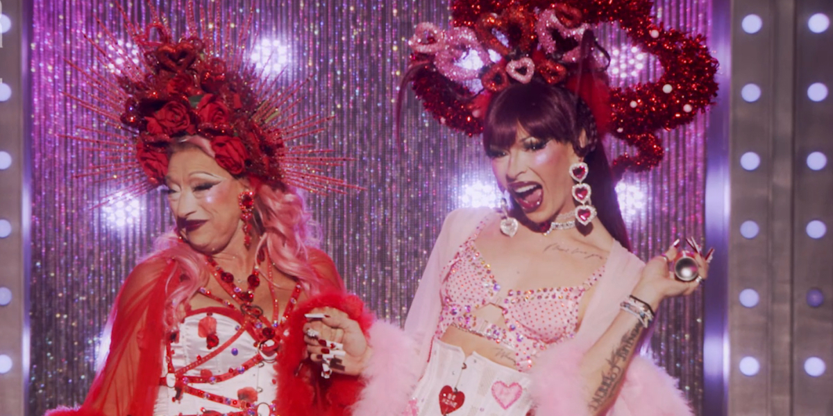 Lexi and her mom pose on the runway together in Valentine's Day looks