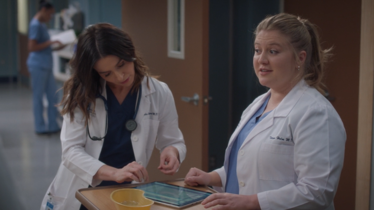 Helm smirks as she makes an inappropriate-for-the-situation joke