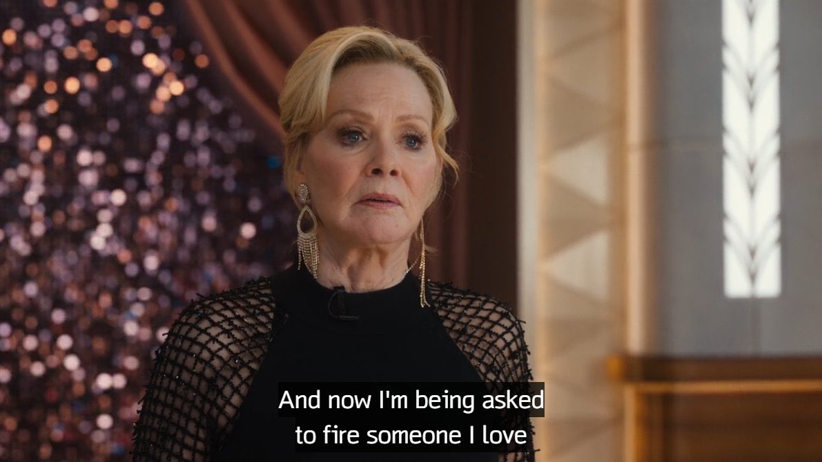 Deborah Vance saying "And now I'm being asked to fire someone I love