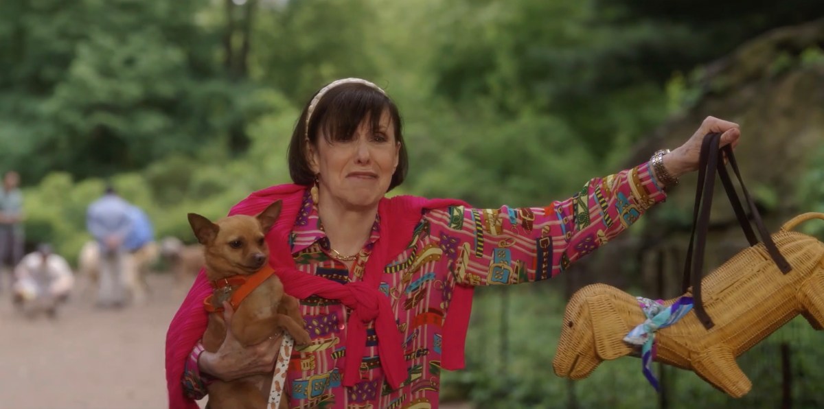 Lady holding up a dog purse