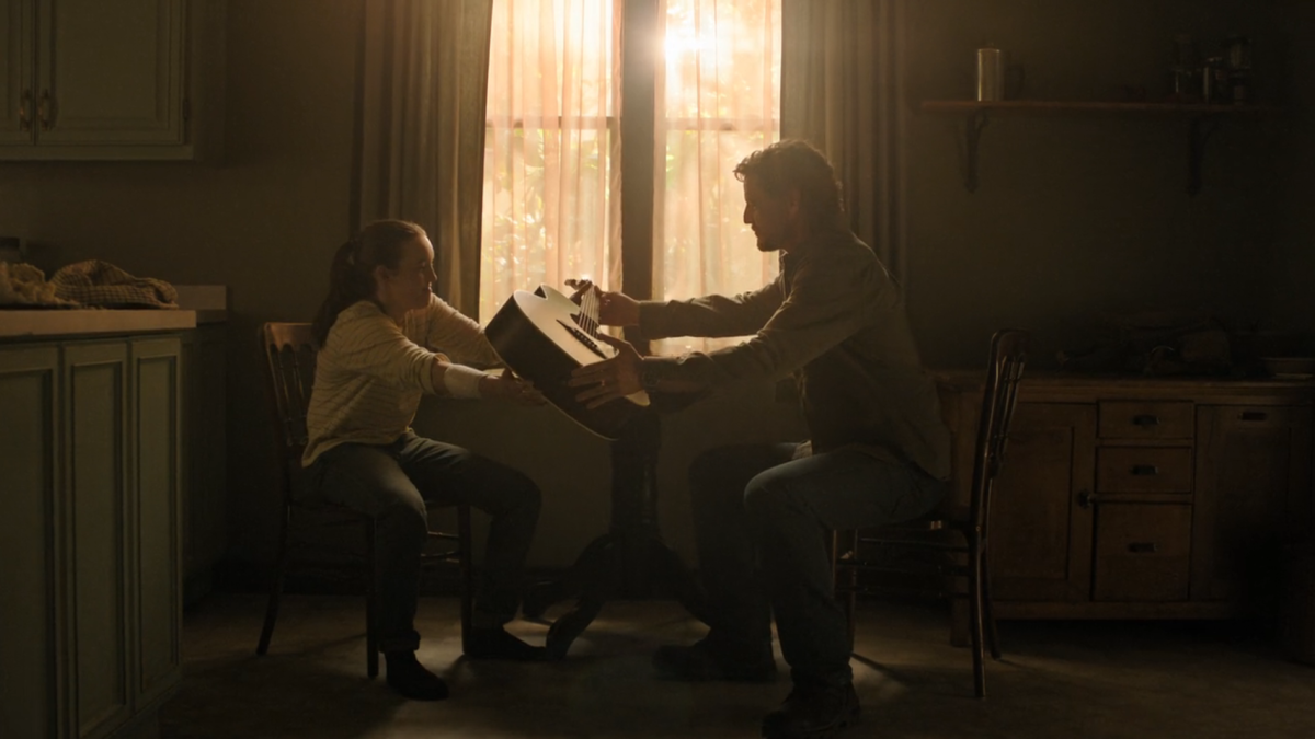 The Last of Us 206 joel hands ellie her new guitar