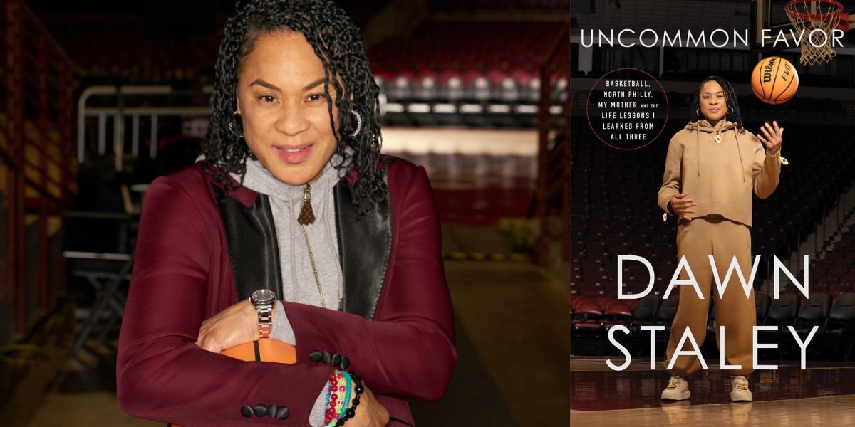 Author photo of Dawn Staley (by Kareem Black) and Image of the "Uncommon Favor" book cover