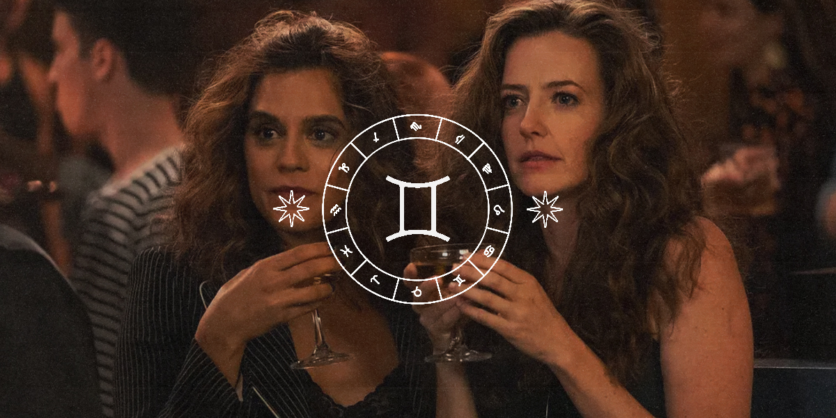 Queer horoscopes for Gemini season 2025: an image from The L Word Gen Q with the Gemini symbol