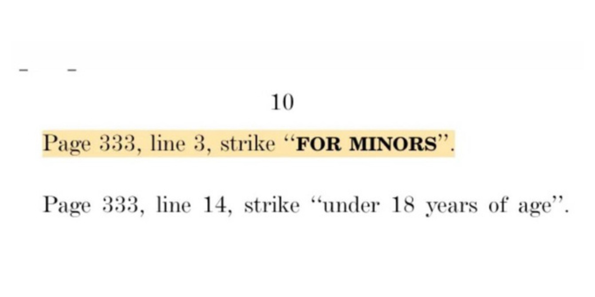 removal of the words FOR MINORS from the budget bill