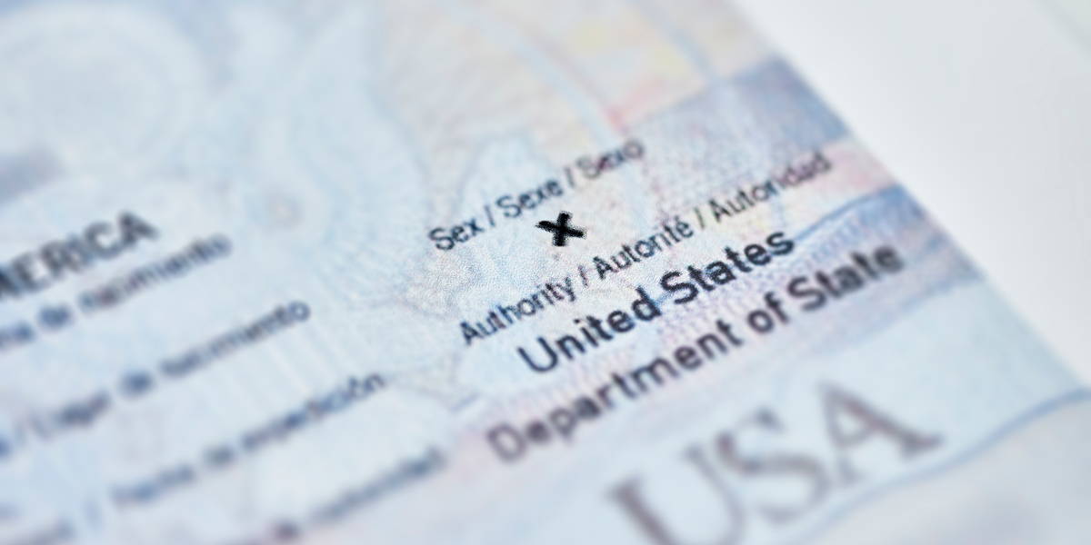 A close up on a passport with an x