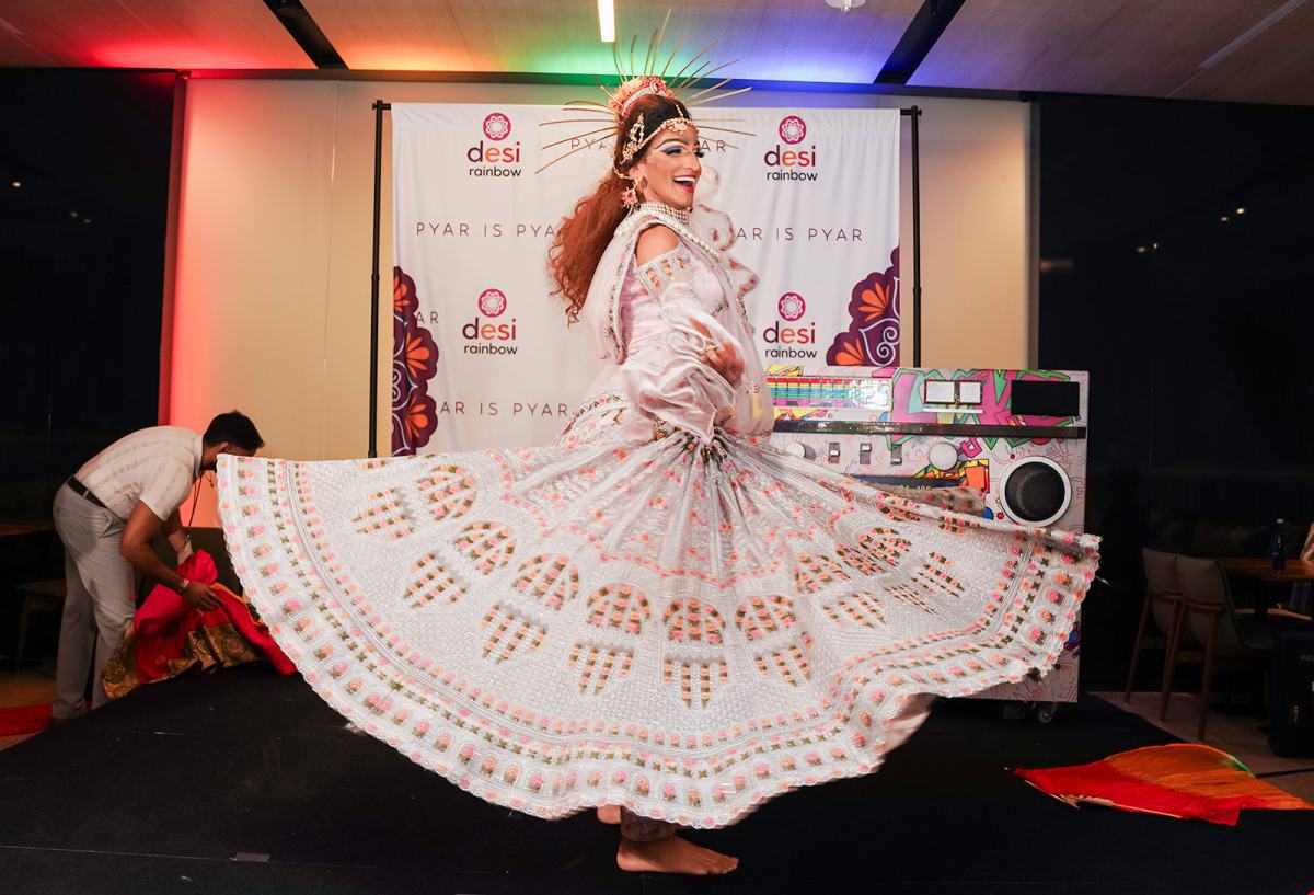 a queer desi dancing in a lehenga at Pyar Is Pyar