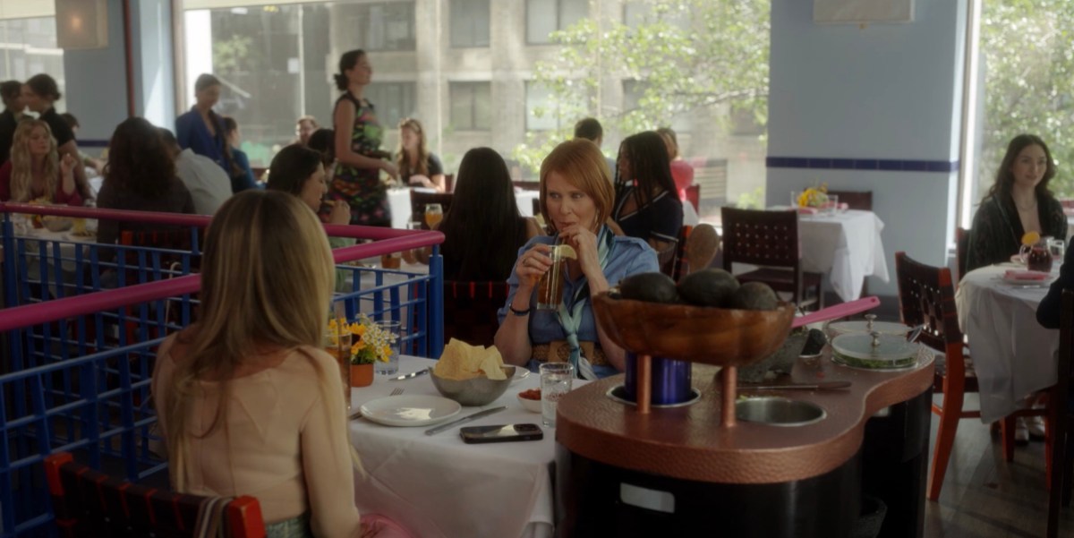 Miranda drinking her iced tea