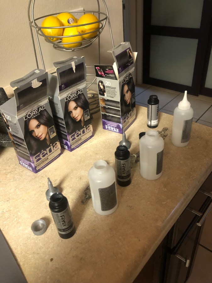 three boxes of hair dye