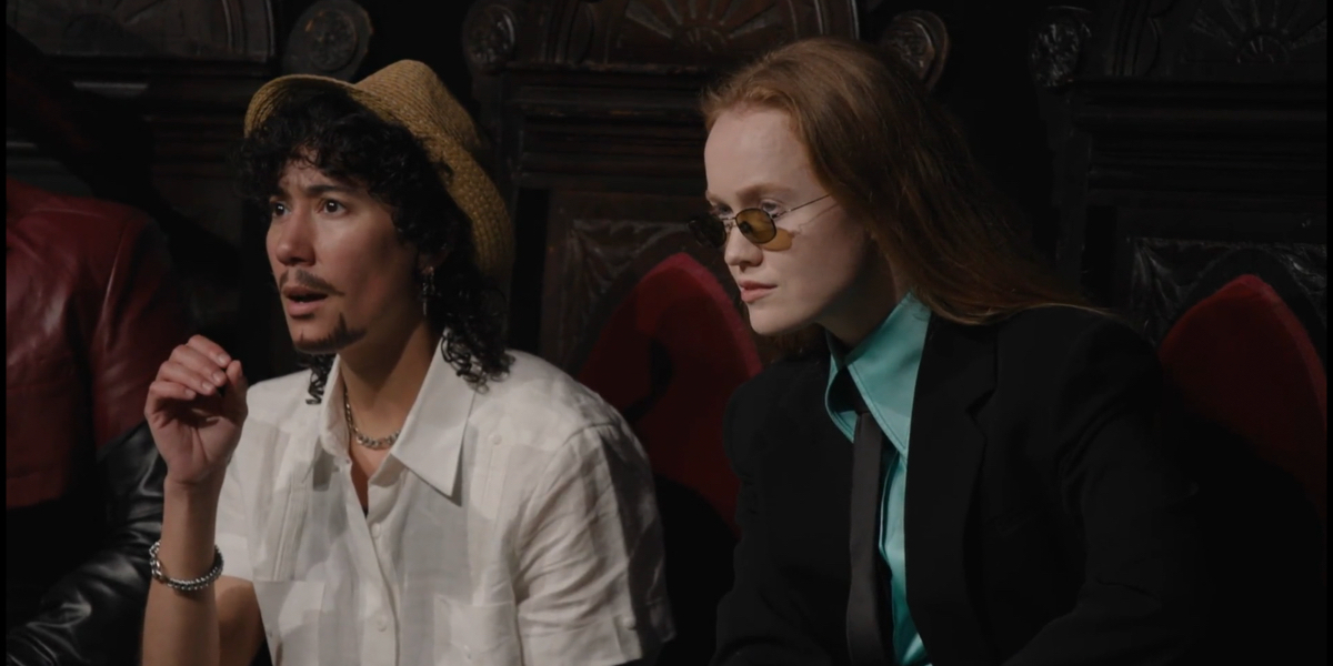 King of Drag episode 3: Vico Ortiz and Liv Hewson watch the performances with looks of shock and intrigue