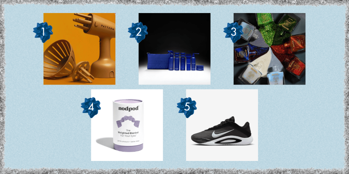 hair tools, hair protectors, nail polishes, a nodpod sleep mask, and a'ones