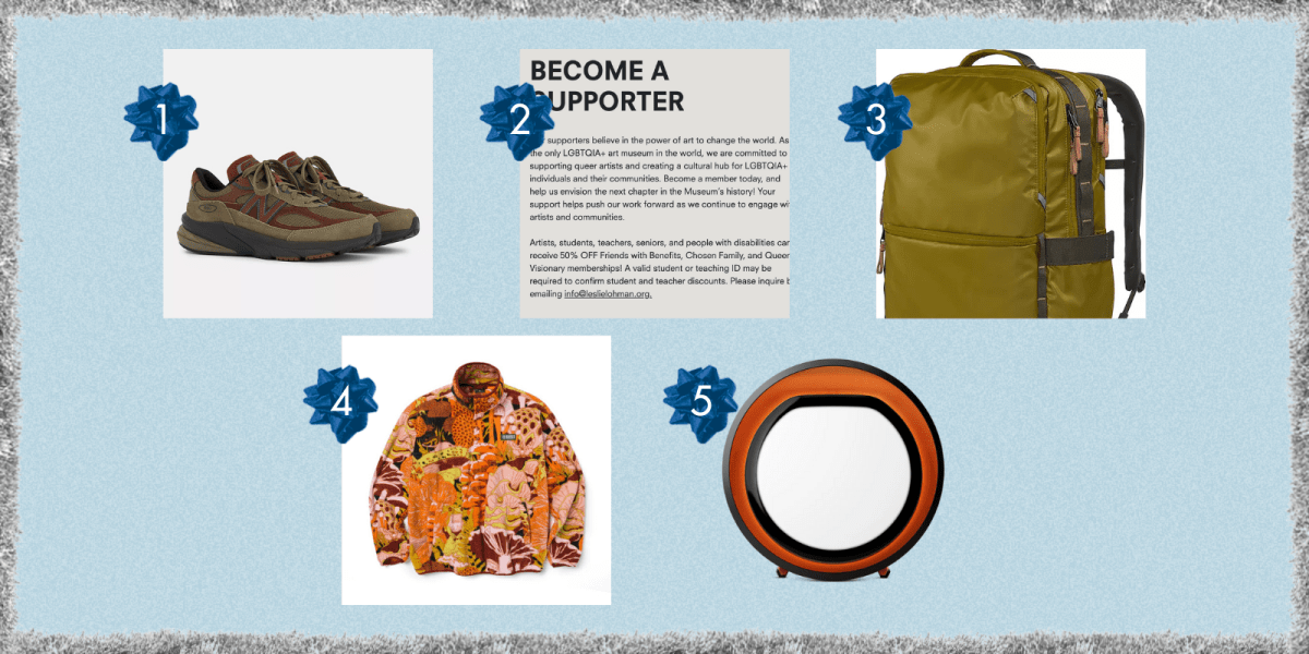 sneakers, museum membership, backpack, a fleece, and a sad lamp