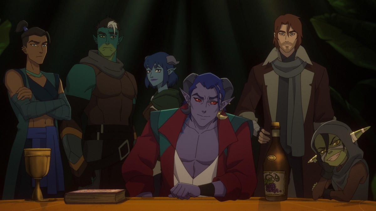 Six members of The Mighty Nein face the "camera" in a group shot