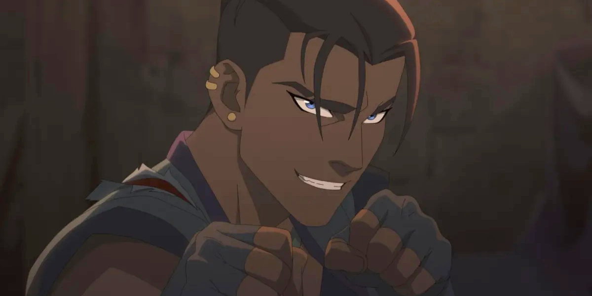 Lesbian monk Beauregard Lionett from Prime Video's The Mighty Nein is posed ready to fight