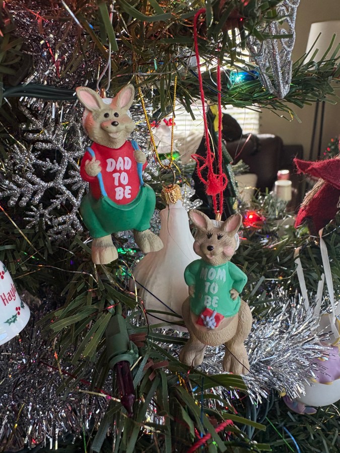 two kangaroo ornaments
